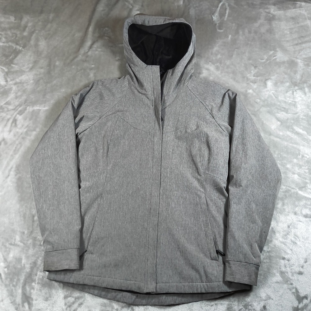 Kirkland Softshell Jacket Womens Medium Gray‎ Fleece Lined Full Zip Hood Winter